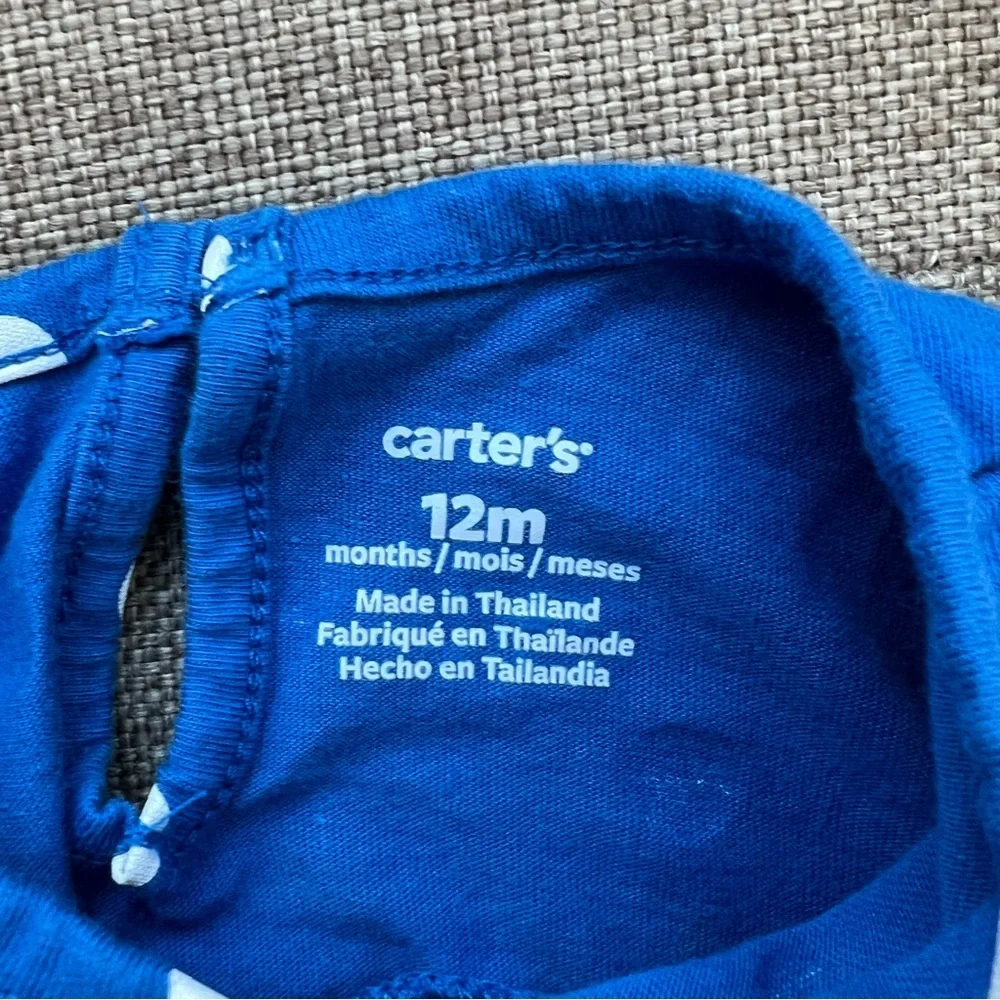 Carters 12 month cute blue polka dot fish‎ 2 piece short set outfit